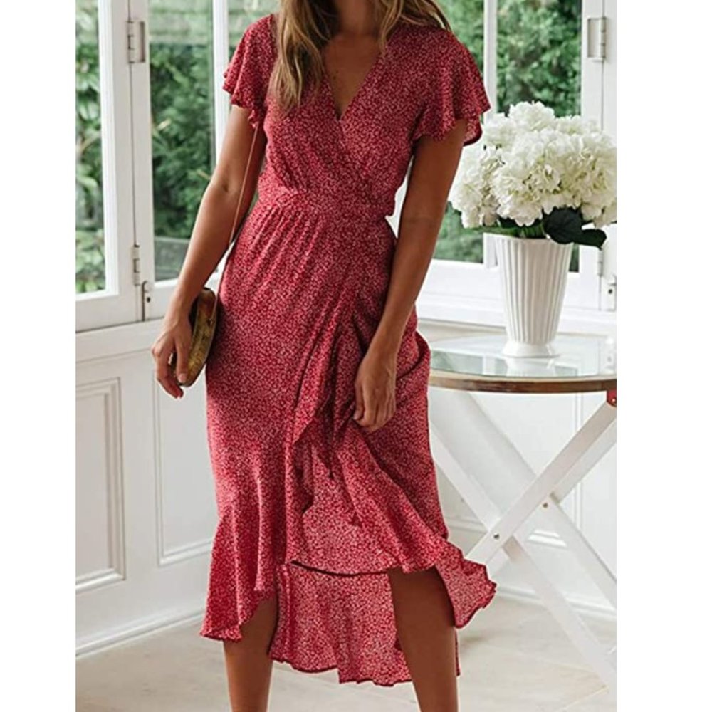 Women's Bohemian Floral Printed Wrap Dress